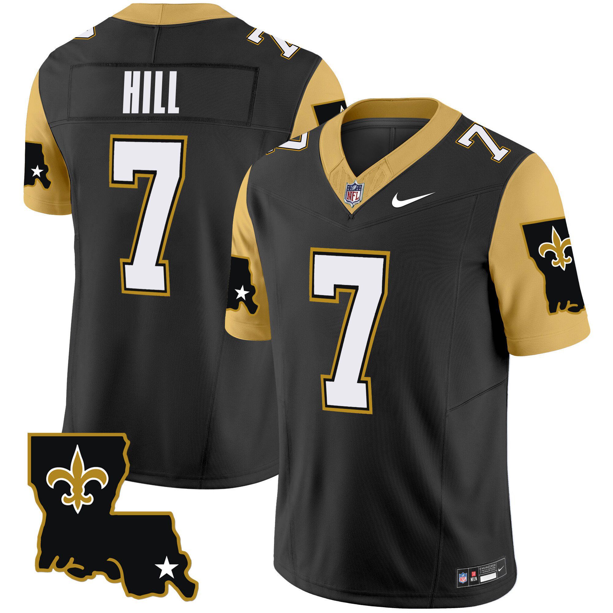 Men New Orleans Saints #7 Hill Black 2024 Nike 1987 Legacy Vapor Limited NFL Jersey